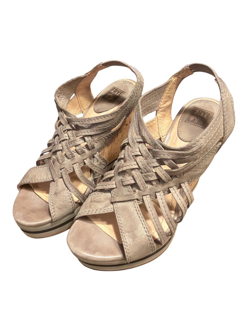 Frye Corrina Women’s 8.5 Woven Gray Leather Strappy Cork Platform